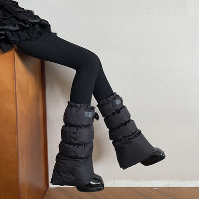 袜贵人冬季新品羽绒棉皮扣御寒保暖袜套麻花纹少女打底连裤袜女