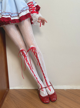 袜贵人新品芭蕾舞风红色丝带少女洛丽塔蕾丝性感薄款打底连裤袜