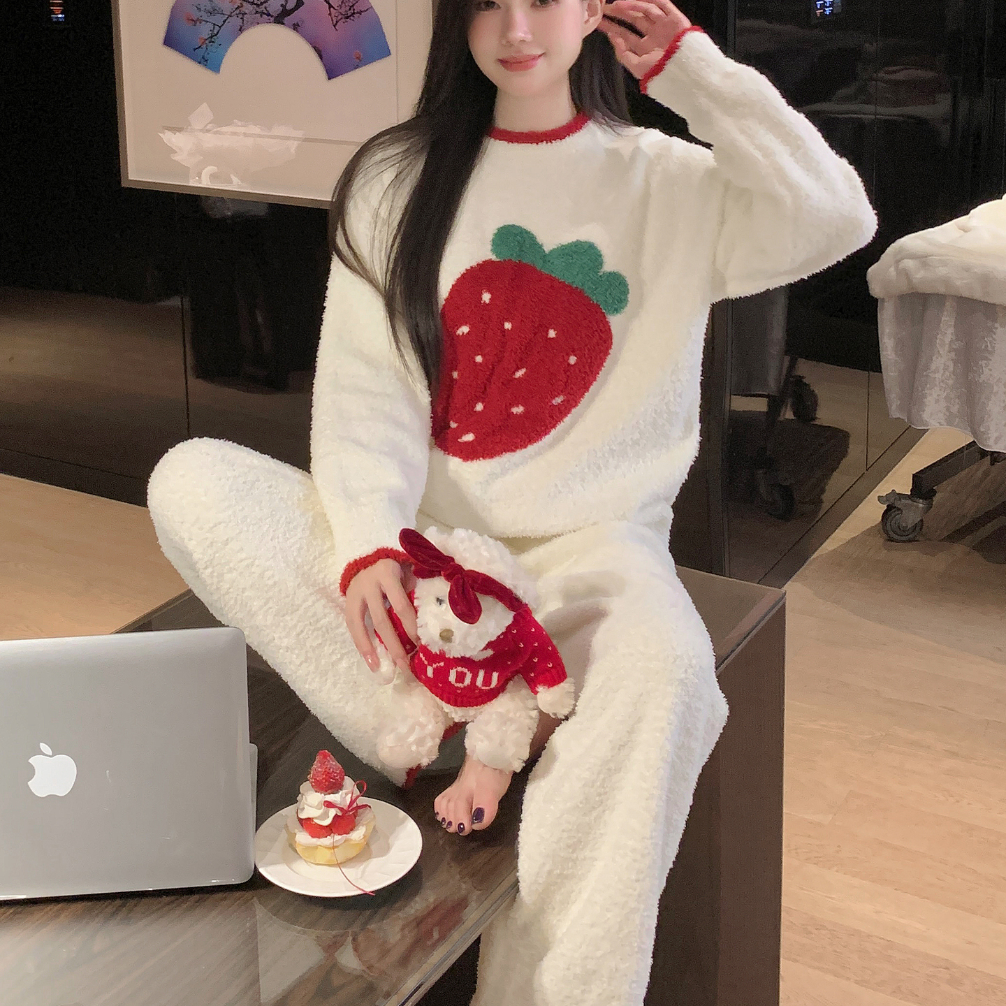 睡衣女冬软绵绵半边绒