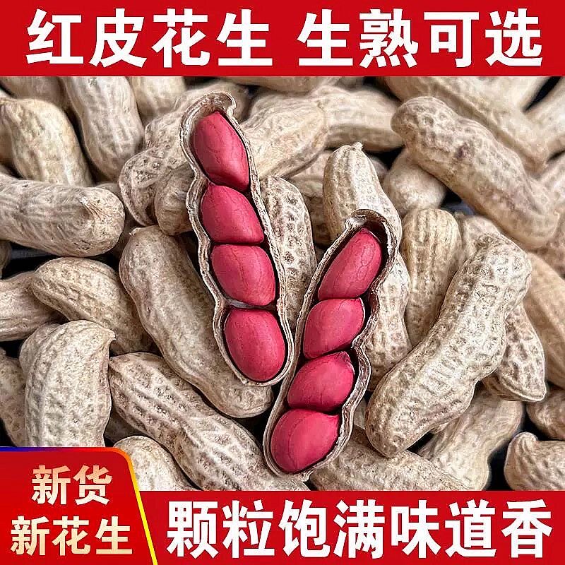 2026年民聚源农家铁锅原味花生炒带壳红皮花生炒货坚果休闲小零食