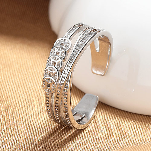 rings women silver S925纯银五帝钱小众设计复古戒指开口食指环