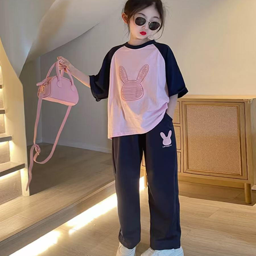 女童套装夏季2025新款儿童休闲运动童装女大童洋气夏装短袖两件套