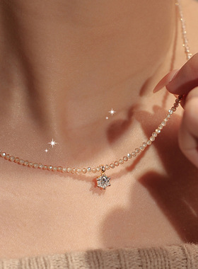 《歌剧魅影》轻奢精致香槟水晶锆石莫桑石串珠项链女高级感锁骨链