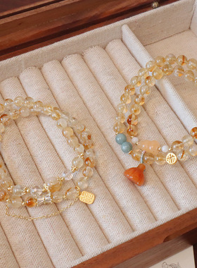 天然黄水晶手链塔晶双圈莲蓬手串串珠水晶手串叠戴手饰级感小众