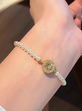 复古小众八芒星珍珠手链好运手饰女款轻奢高级感罗马星盘锆石手串