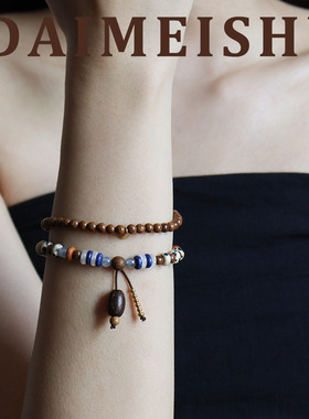 新款简约时尚复古天然石回声木珠手链轻奢小众高级感串珠百搭手