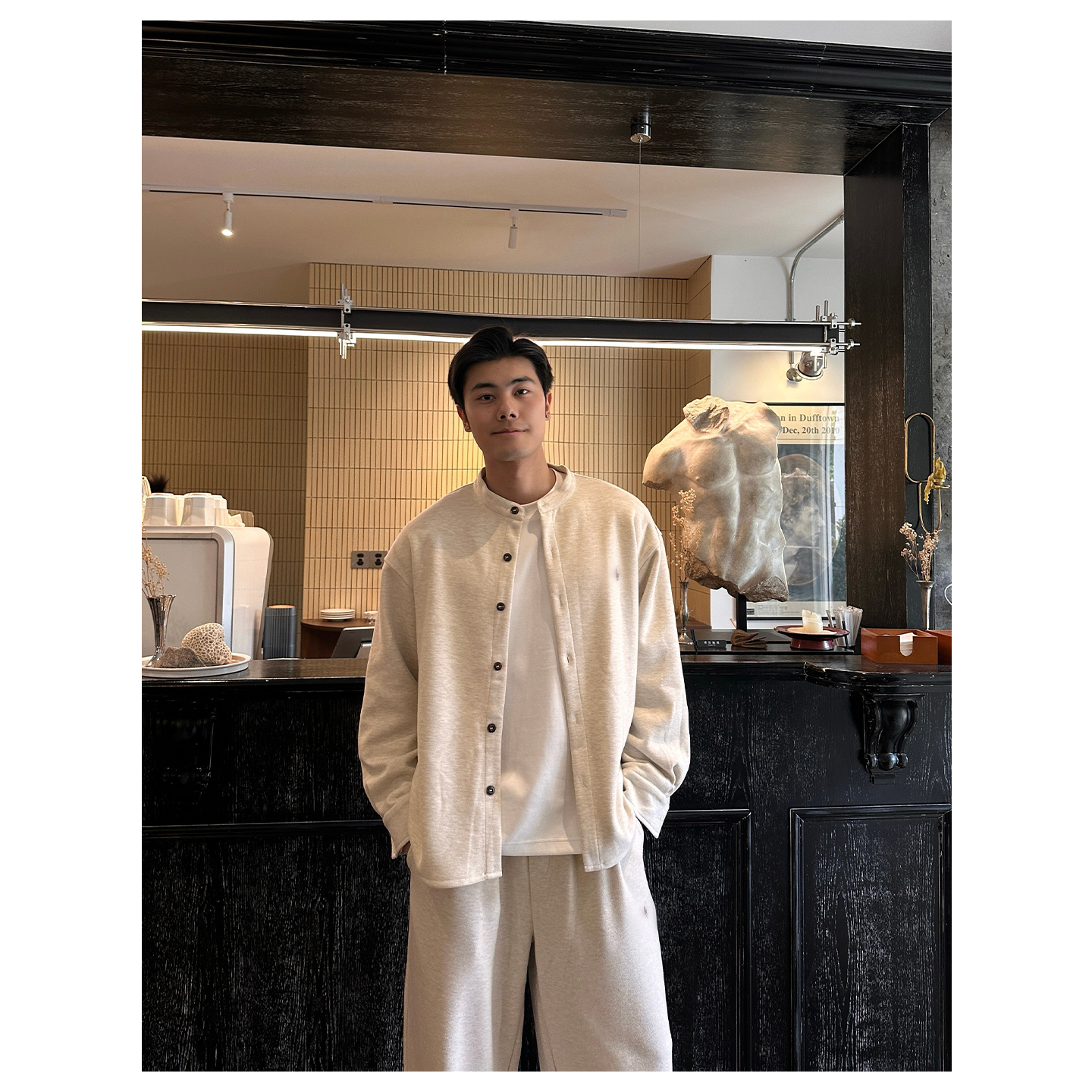 ZICHENG 高级感老钱开衫外套醋酸羊毛宽松长袖简约松弛秋冬套装