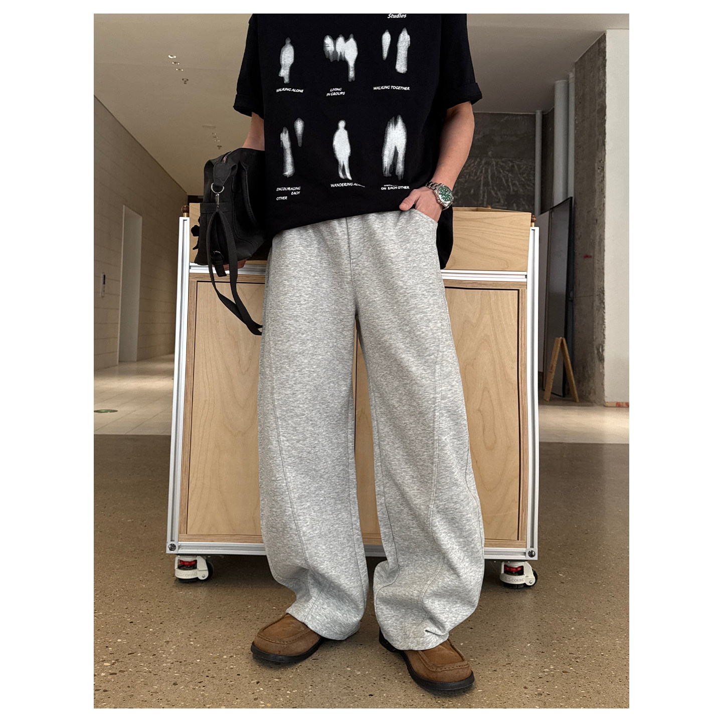 ZICHENG 2026休闲慵懒风阔腿裤男宽松直筒长裤垂感潮流百搭裤子