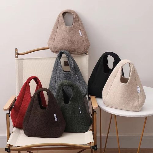 儿童秋冬新款含羊毛手提包毛呢韩版时尚高档简约百搭纯色手拎包