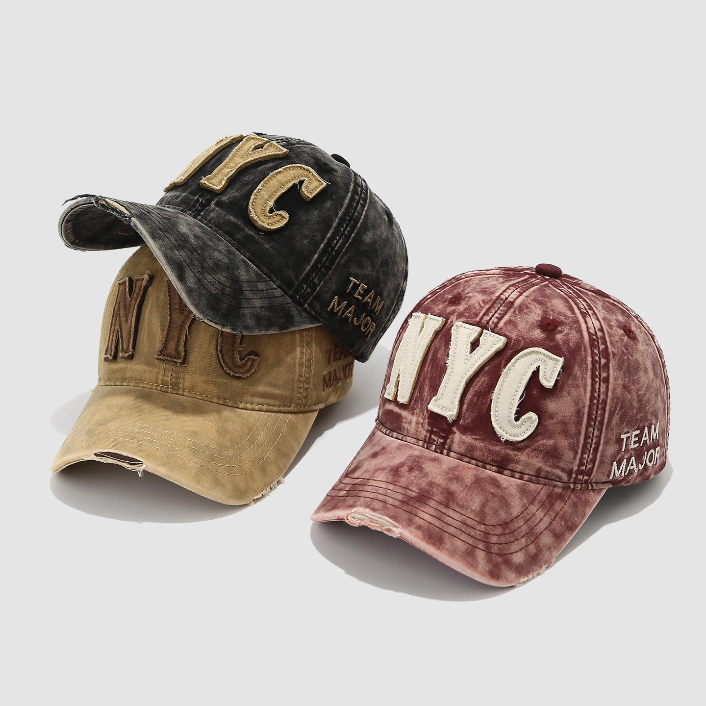 外贸春秋款帽子儿童鸭舌帽做旧水洗NYC字母街头棒球帽欧美嘻哈帽