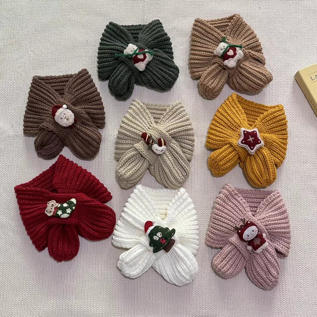 秋冬季儿童婴儿小围巾ins韩版柔软小兔子男女宝宝交叉针织围脖套