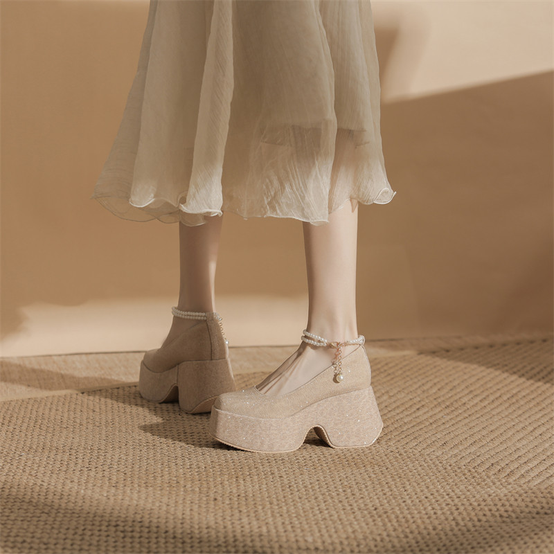 细闪厚底玛丽珍鞋高跟鞋粗跟女2026春季新款小个子婚鞋新娘鞋9cm,女鞋,玛丽珍鞋,淘宝优惠券,粉丝福利购,淘宝优惠卷
