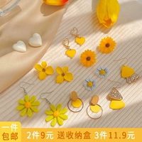 Желтые летние небольшие дизайнерские свежие брендовые серьги, широкая цветовая палитра, простой и элегантный дизайн, популярно в интернете