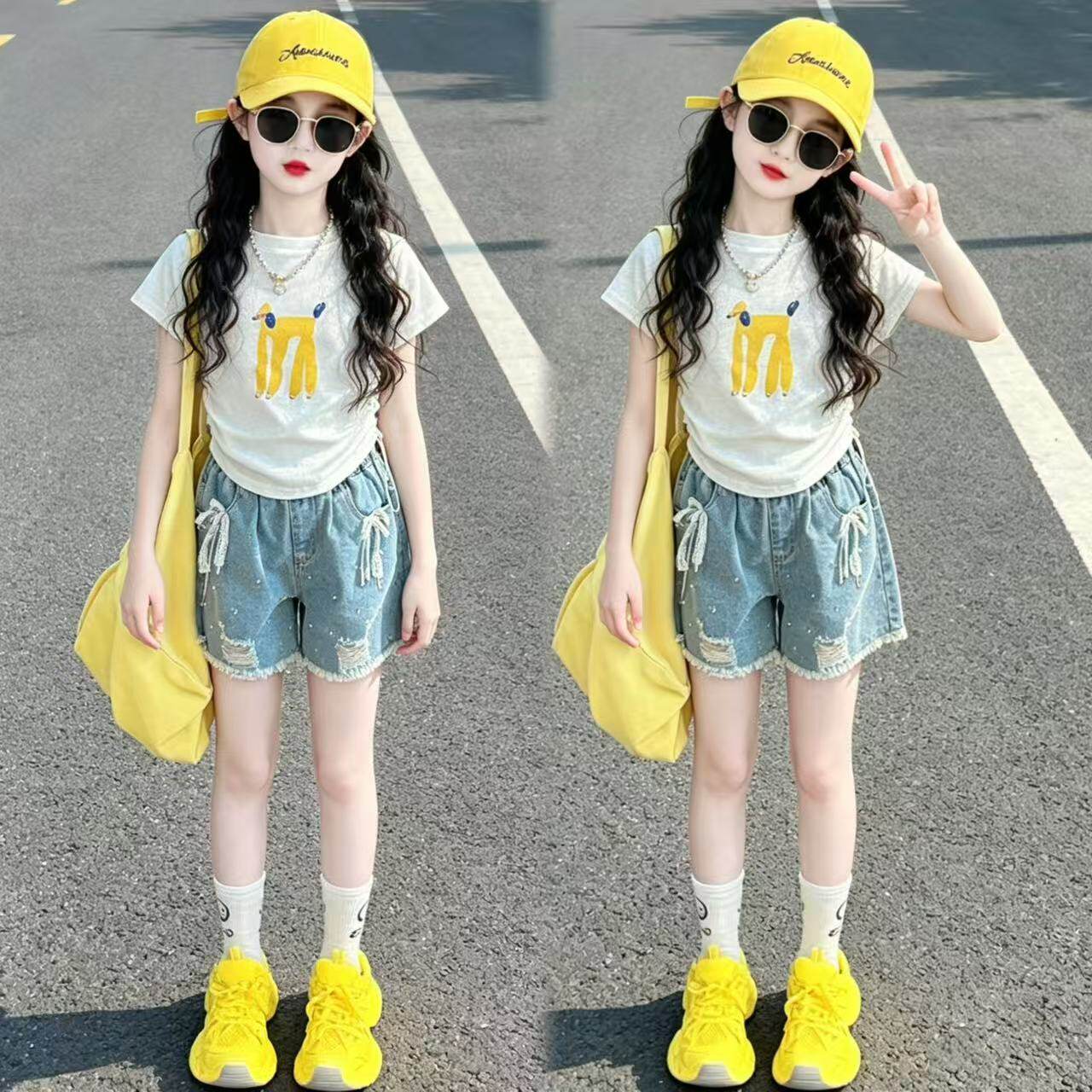 2026女童夏季薄款牛仔短裤中大童超好看韩版百搭珍珠破洞裤子潮范