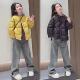 韩系泡芙格羽绒棉棉服外套连帽毛衣一体绒弯刀裤 女童时尚 三件套潮
