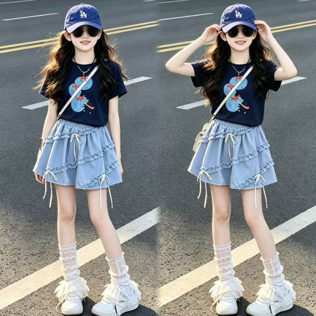 女童番茄印花短袖半身裙套装