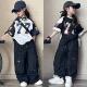 时尚 休闲拼色宽松短袖 百搭工装 束脚裤 夏季 痞帅套装 女童潮酷风美式