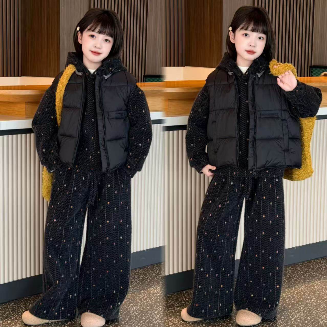 女童加绒加厚年货款刺绣流星套装2025大童棉马甲外套阔腿裤三件套,童装/婴儿装/亲子装,套装,淘宝优惠券,粉丝福利购,淘宝优惠卷