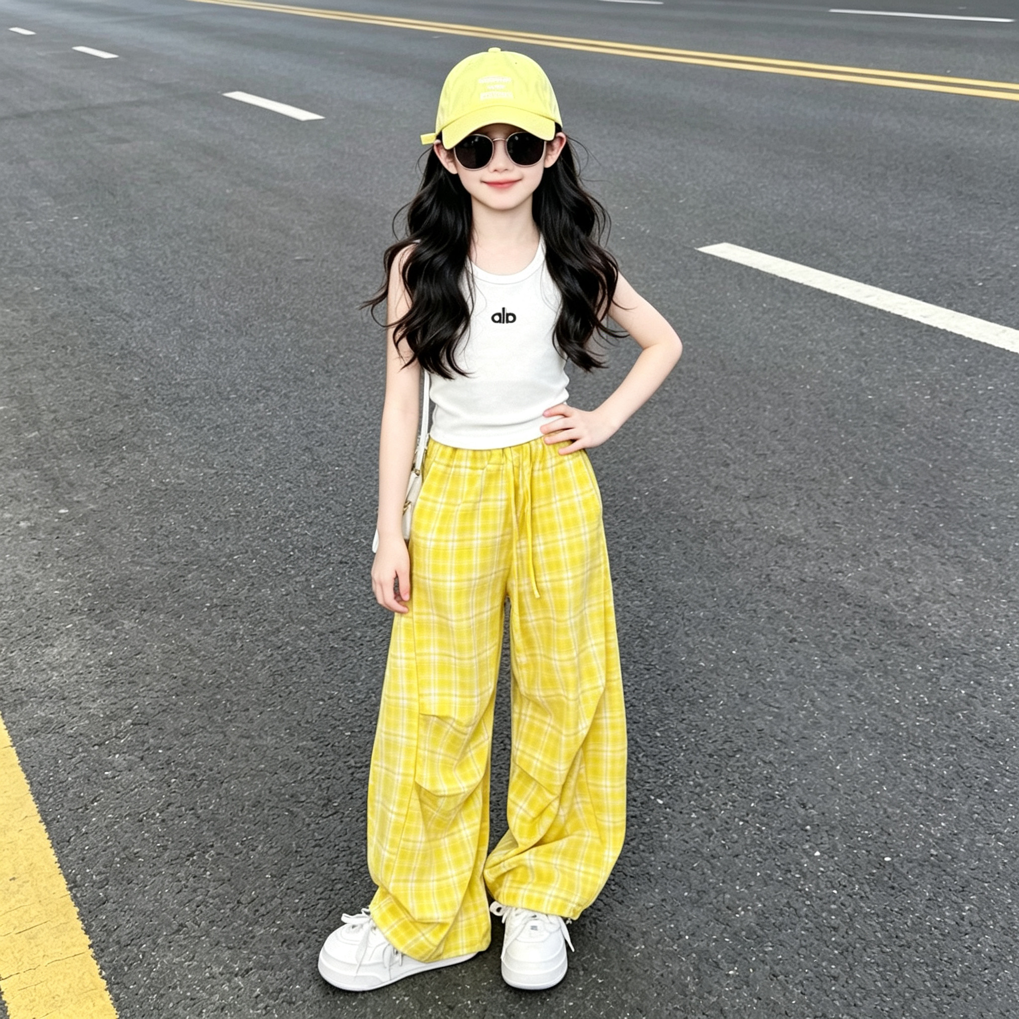 女童字母背心伞兵弯刀裤套装