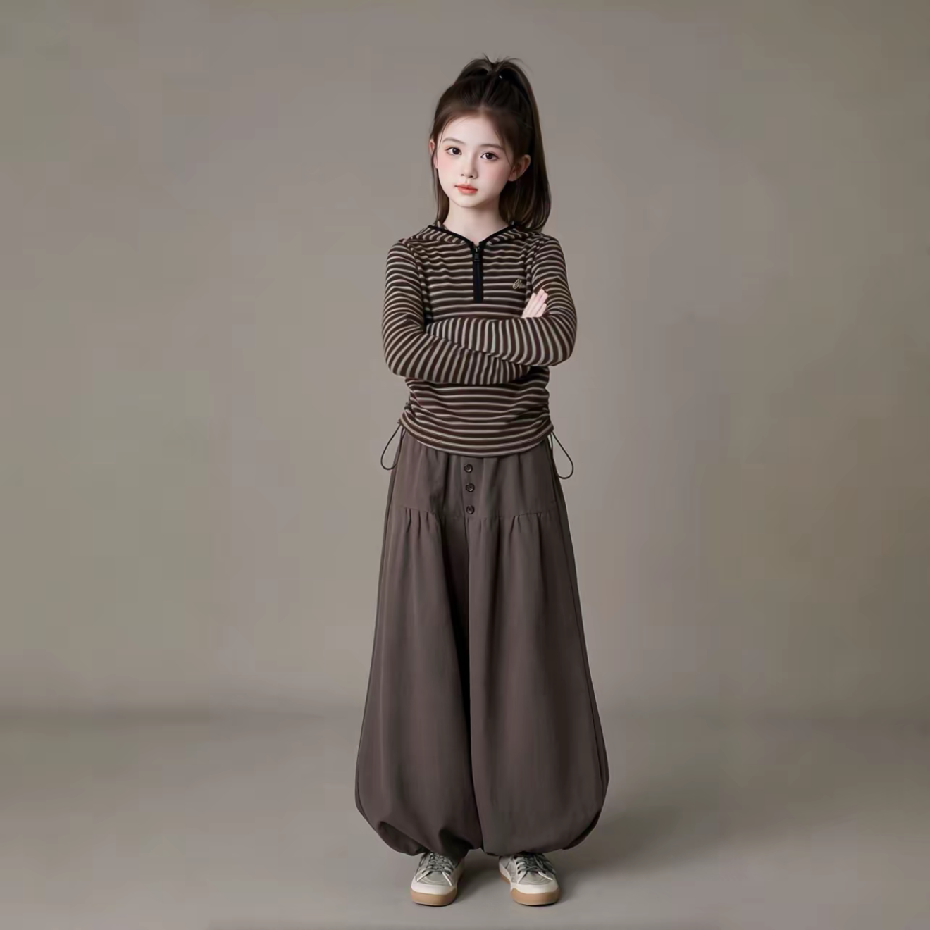 女童秋装半拉链卫衣套装