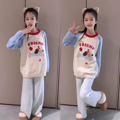 女童冬季睡衣半边绒家居服