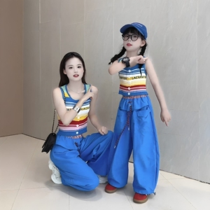 女童彩虹针织背心弯裤套装