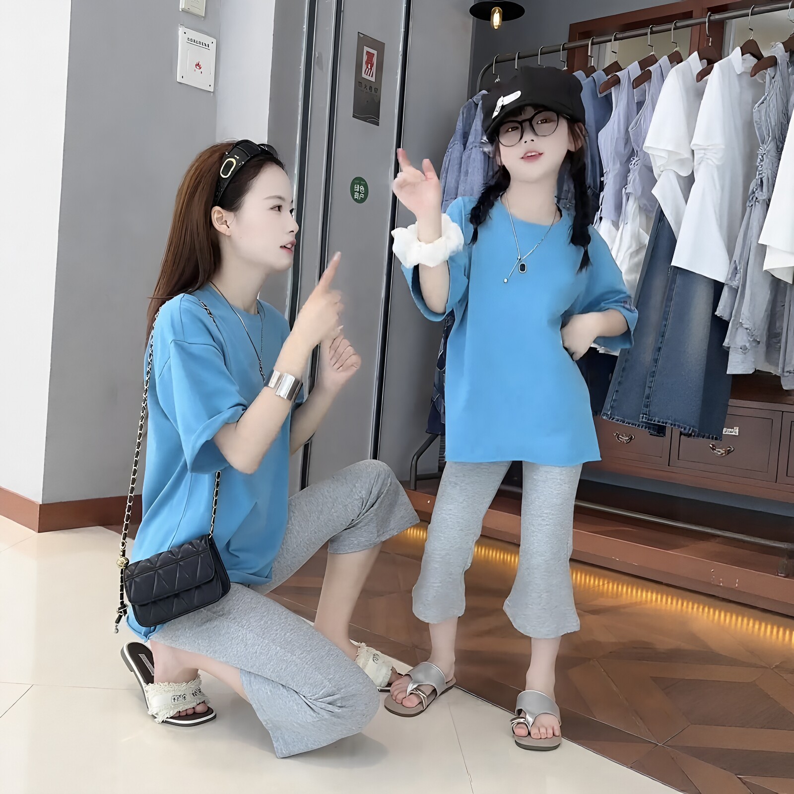 女童短袖显瘦微喇九分裤套装