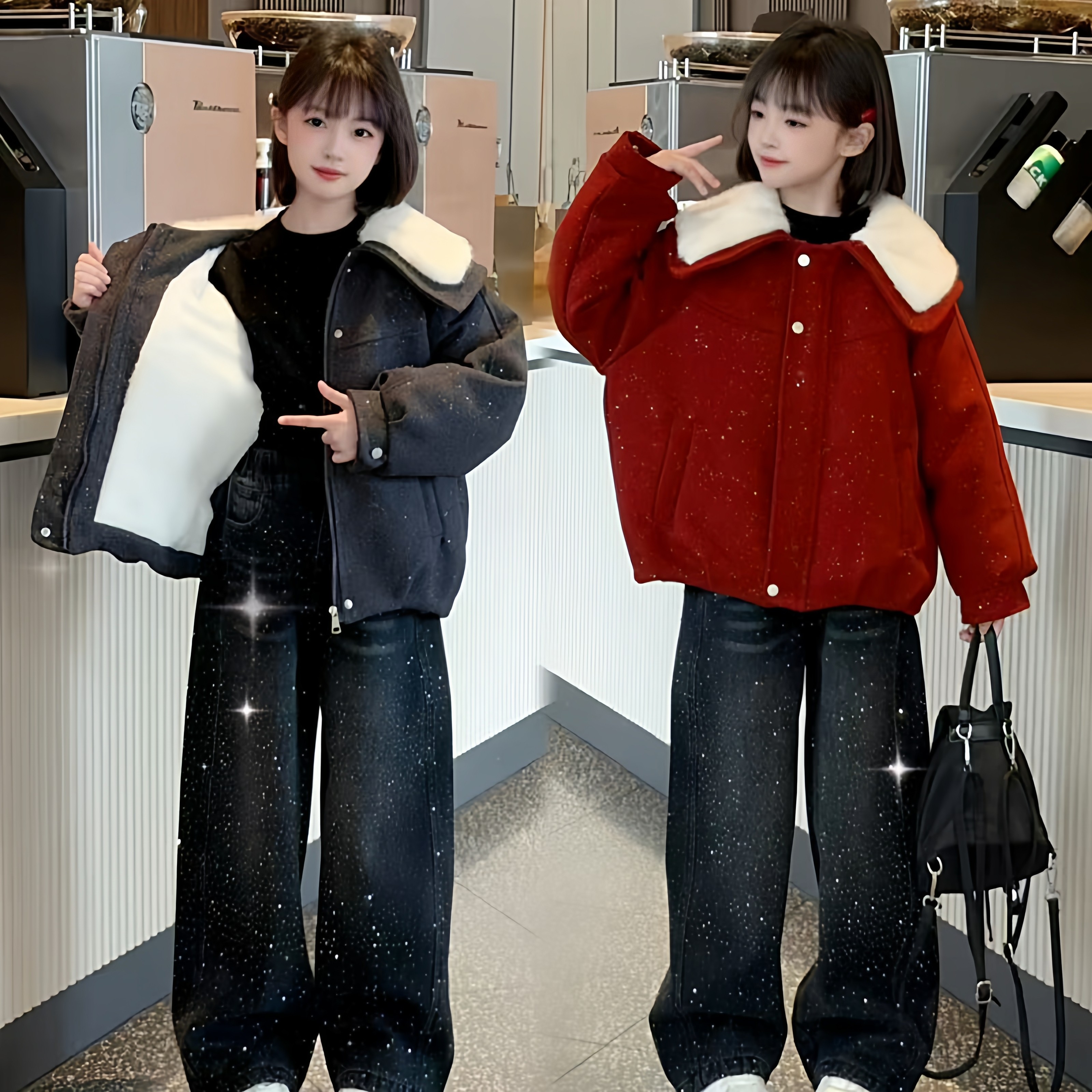 女童韩版翻领加绒保暖外套冬季超好看满天星新年时髦洋气棉衣潮酷,童装/婴儿装/亲子装,普通外套,淘宝优惠券,粉丝福利购,淘宝优惠卷