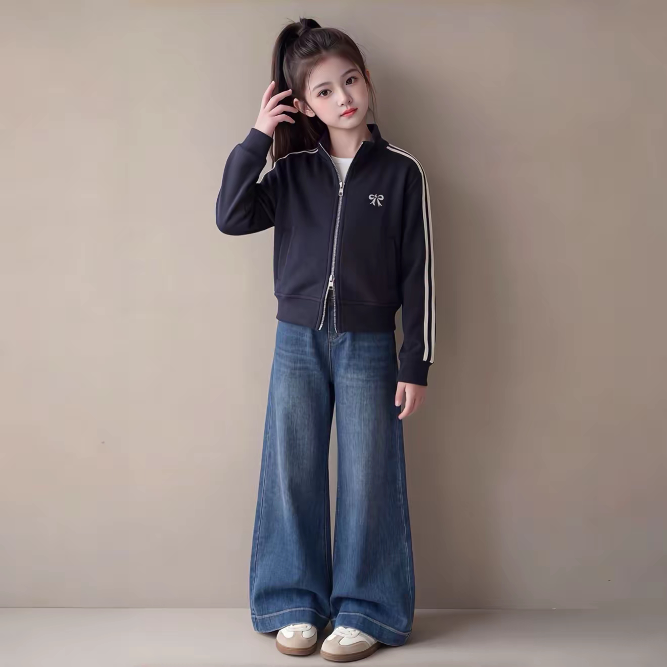 女童学院风韩系外套阔腿裤套装潮