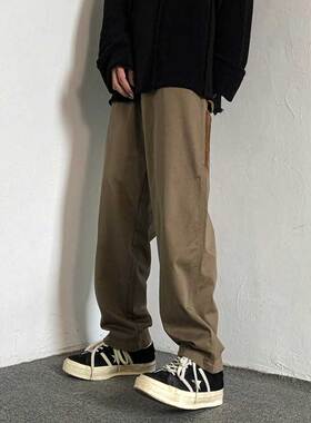 美式vibe棕色裤子高街ins潮坠感cityboy工装裤男直筒重磅休闲长裤