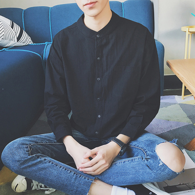 日系黑色立领港风衬衣薄款潮流