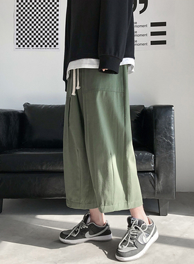 裤子高街ins潮牌痞帅九分裤原宿2021新款hiphop炸街宽松阔腿裤男