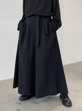 颓废元素暗黑色潮男裙裤阔腿长裤宽松弹力个性设计日系山本耀司风