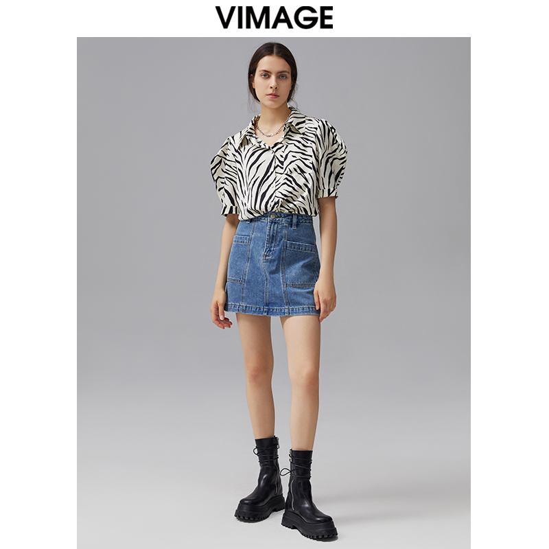 VIMAGE夏季时尚牛仔半身裙