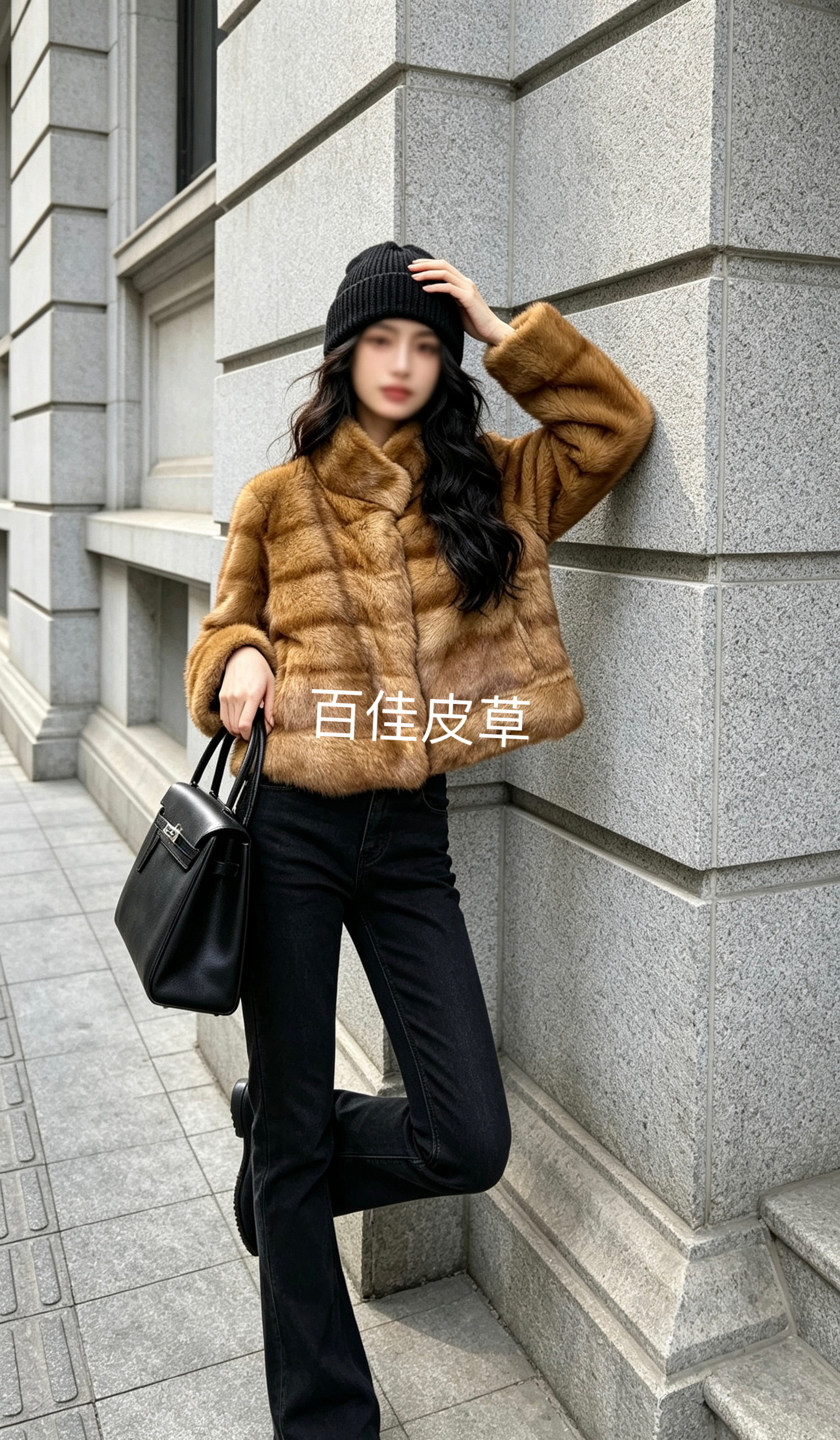 26年定染兔毛真皮草横排皮毛一体半高领时尚减龄短款毛毛外套女