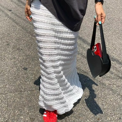 yuki自制重工层层蕾丝蛋糕裙女气质高腰显瘦褶皱花边长裙