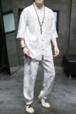 2024夏款风男装冰丝唐装汉服复古套装两件套C229/TZ345/P90，男装休闲套装，电商C229-1
