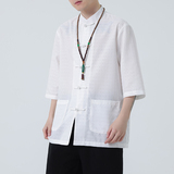 2024春夏风男装盘扣中式唐装汉服短袖衬衫衬衣C229-Y906-P65，男装衬衫，电商C229-1