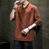 2024夏款风男装棉麻亚麻休闲五分袖T恤男大码C229/T161/P45，男装T恤，电商C229-1