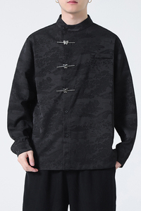 2024春夏新款风男装冰丝唐装汉服长袖衬衫衬衣C229-Y997-P80图片