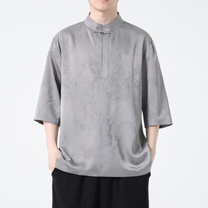 2024春夏新款风男装冰丝唐装汉服短袖五分袖T恤C229-T211-P60图片