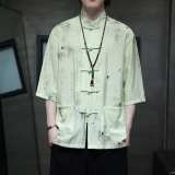 2024夏风男装竹子唐装汉服短袖五分袖衬衫衬衣C229-Y1019-P70，男装衬衫，电商C229-1