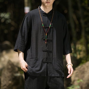 2024夏季风男装盘扣中式唐装汉服短袖衬衫衬衣C229/Y729/P65图片
