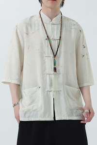2024夏风男装盘扣唐装汉服短袖五分袖衬衫衬衣C229-Y1020-P70图片