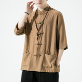 2024夏季风男装盘扣中式唐装汉服短袖衬衫衬衣C229/Y729/P65，男装衬衫，电商C229-1