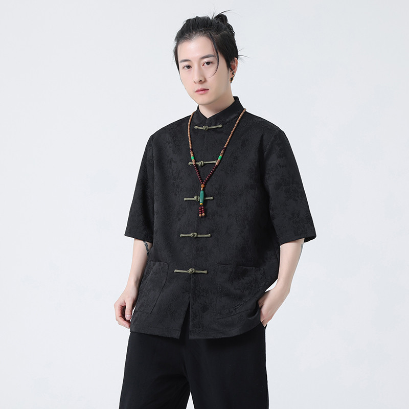 2024夏风男装提花唐装汉服短袖五分袖衬衫衬衣C229-Y996-P70,男装衬衫,电商C229-1