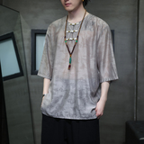 2024夏季风男装复古中式唐装汉服短袖五分袖T恤C229-T215-P60，男装T恤，电商C229-1