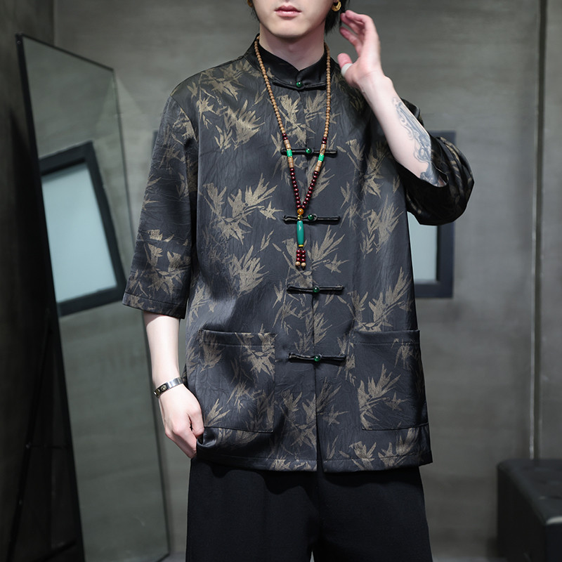 2024夏风男装冰丝唐装汉服短袖五分袖衬衫衬衣C229-Y1033-P70,男装衬衫,电商C229-1