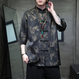 2024夏风男装冰丝唐装汉服短袖五分袖衬衫衬衣C229-Y1033-P70，男装衬衫，电商C229-1