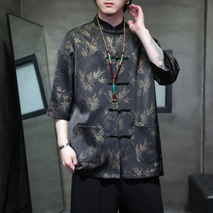 2024夏风男装冰丝唐装汉服短袖五分袖衬衫衬衣C229-Y1033-P70图片